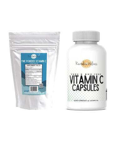 Revitalize Wellness Bundle | Fine Powder Vitamin C 454 Servings and Vitamin C Capsules 200 Capsules