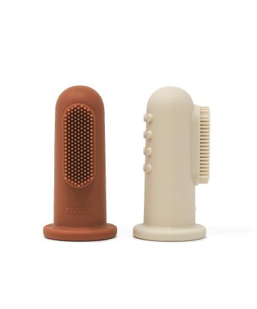 Mushie Baby Finger Toothbrushes | 1x Set of 2 Silicone Finger Toothbrush Baby | Babies First Toothbrush Soothing Irritated Gums | Material: Food-Grade Silicone (Clay/Shifting Sand) - Buy Online on GoSupps.com