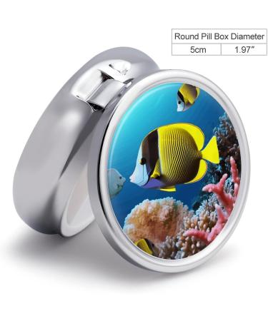 Round Tropical Fish Print Pill Box | 3 Compartment Portable Medicine Organizer - Stylish Metal Design - Buy Online on GoSupps.com