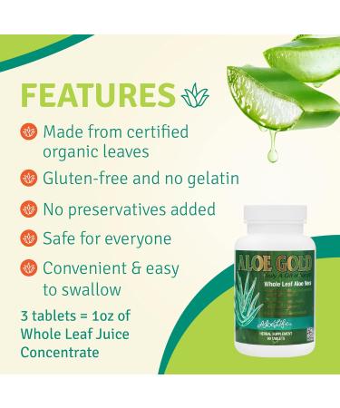 Aloe Life Aloe Gold Tablets - Immune Support & Digestive Health - Certified Organic Aloe Vera - 90 Tablets - Buy Online on GoSupps.com