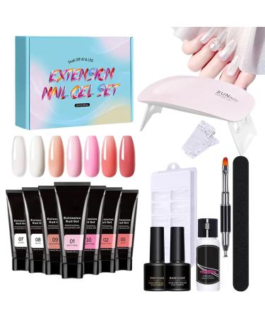 LearnLyrics Complete Nail Kit with Everything Poly Gel Nail Kit | Extension Gel Set with UV Poly Nail Kit | 7 Color Nude Thickening Solution Builder Nail Art