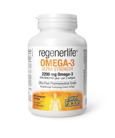 Natural Factors Regenerlife Omega-3 Ultra Strength 90 Enteripure Softgels High-potency Omega-3 with EPA DHA and DPA for Cardio and Cognitive Support