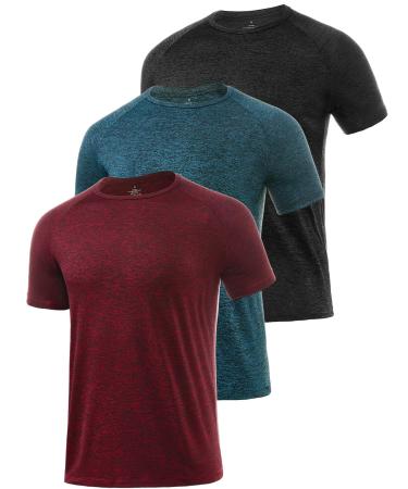 Star vibe 3 pieces dry T-shirts for men sweat sport T-shirts sport fitness sports clothing short sleeves fitness studio sports shirt m black/navy blau/wine red