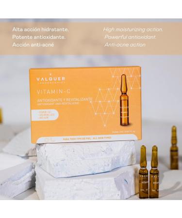 Vitamin C Facial Ampoules by Valquer Laboratorios. Facial Serum. Antioxidant and Revitalizing. All Skin Types. With Hyaluronic Acid. Anti-Acne - 5 Pcs X 2 Ml - Buy Online on GoSupps.com
