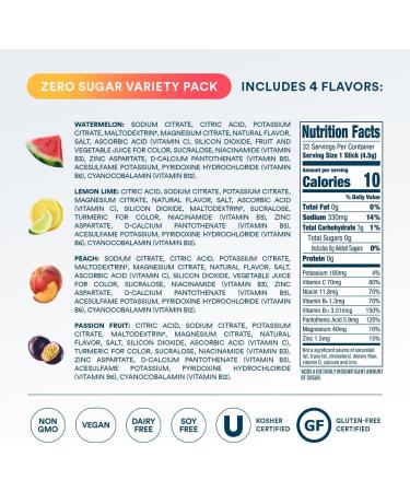 DripDrop Sugar Free Hydration Packets - Zero Classic Variety Pack - Single Serve Electrolytes Powder Drink Mix - Lemon Lime Watermelon Peach Passion Fruit - Non-GMO Gluten Free Vegan - 32 Sticks Classic Variety Pack 32  - Buy Online on GoSupps.com
