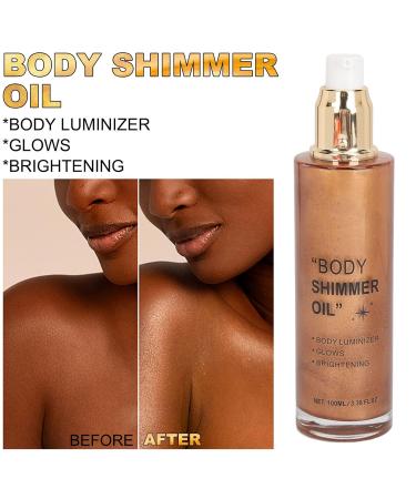 Pongnas Body Highlighter Oil 100ml Long Lasting Shimmering Glow Liquid with Nourishing Ingredients for Cheek Collarbone Shoulder (Gold Bronze) - Buy Online on GoSupps.com