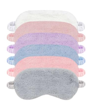 6 Pieces Plush Eye Mask Soft Fluffy Furry Sleeping Blindfold Comfortable Satin Back New Faux Fur Nap Eye Cover Light Sleep Eye Masks for Girls Women Kid Adult Party Eyeshade Favors (6 Colors)