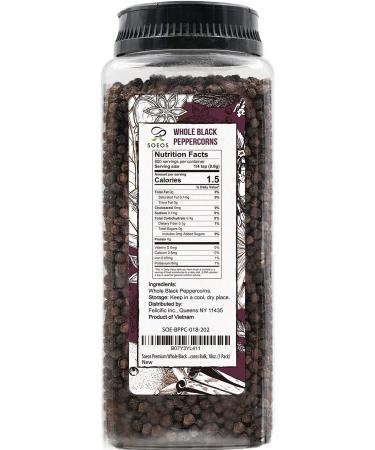 Soeos Black Peppercorns 18oz - Whole Non-GMO Kosher Peppercorns for Grinder Refill - Packed to Keep Fresh - 1.12 Pound - Buy Online on GoSupps.com