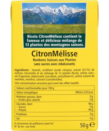 Ricola - Swiss Plant Sweets - Lemon Lemon Balm Fragrance - Refreshing - Sugar Free - 50g Box - Buy Online on GoSupps.com