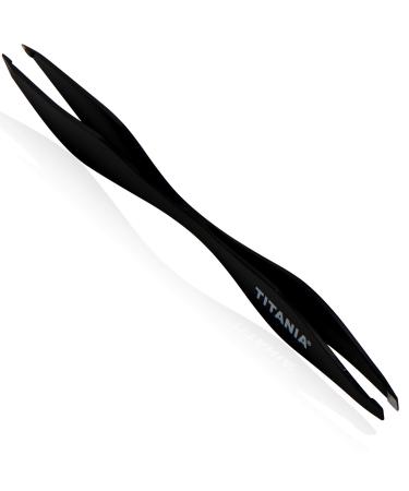 Titania Germany Double End Angled Tip Point Splint Tweezers - Medical Grade Stainless Steel - Easy to Use No Slip Grip for Personal Use - Matte Black