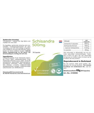 Schizandra 500mg with 135mg schisandrine 90 capsules high dosage vegan bioavailable supplements from Germany Vitamin trend - Buy Online on GoSupps.com