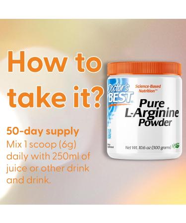 Doctor's Best Pure L-Arginine Powder 300g - Highly Dosed Amino Acid Supplement | Vegan, Lab-Tested, Gluten-Free | Non-GMO - Soy-Free | Vegetarian-Friendly - Buy Online on GoSupps.com