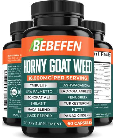 16000Mg Horny Goat Weed Capsules with Tribulus Terrestris, Tongkat Ali, Maca & Others - for Strength, Stamina, Endurance Support