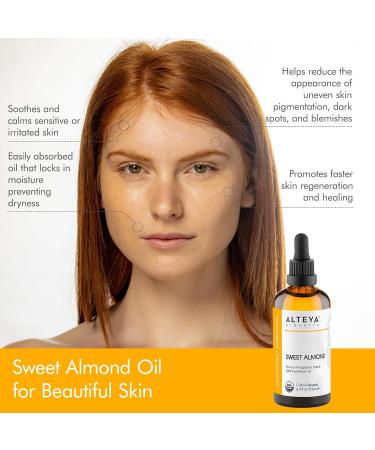 Alteya Organic Sweet Almond Oil 100ml - 100% Pure USDA-Certified Cold-Pressed Carrier Oil for Moisturizing Skin Care - Buy Online on GoSupps.com