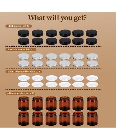 12 Pack 4oz Amber Glass Jars with Lids - Cosmetic Containers for Beauty Products, Lotions, Powders, Ointments & Spices - Buy Online on GoSupps.com
