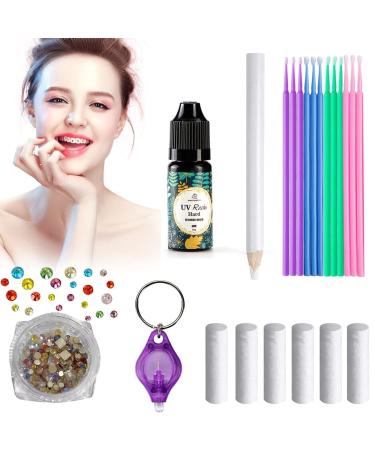Tooth Gem Kit with Curing Light and Glue  Fashionable Removable Tooth Ornaments,Firm Reliable Diamond Crystal Tooth Ornaments Jewellery Set(B) Teeth Gems-1
