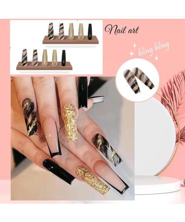 Black Marble French Tip Press On Nails Long with Gold Foil - 24Pcs - Buy Online on GoSupps.com