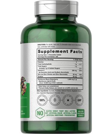 Elderberry Zinc Vitamin C Chewable Tablets | 120 Count Immune Support Complex | Vegetarian Non-GMO Gluten Free - Buy Online on GoSupps.com