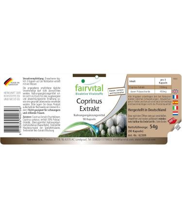 Fairvital | Coprinus 500mg VEGAN - Highly dosed - 90 capsules - mushroom extract standardized to polysaccharides 30% - Buy Online on GoSupps.com