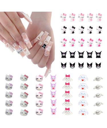 60 Pcs Cartoon Kitty Nail Charms 3D Flatback Resin Nail Charms for Nail Art Supplies Kawaii Acrylic Nail Decorations for Y2K Cute Nail Accessories Jewelry Nail Art Rhinestones