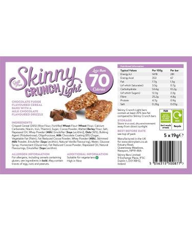 Skinny Crunch Light Chocolate Fudge 10 x 5 x 19g - Buy Online on GoSupps.com