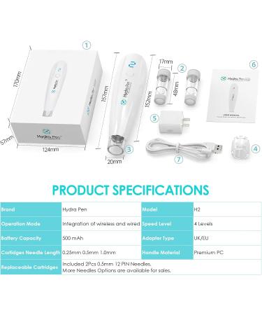 Hydra Pen H2 Microneedling Pen Professional Hyaluron Pen Serum Derma Jet Pen Serum Applicator for Home Personal Use with 2 Replacement Cartridges Needles 12Pin 0.5mm - Buy Online on GoSupps.com
