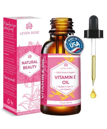 Leven Rose 100% Vitamin E Oil 75,000 IU per oz 100% Natural, Organic, Pure Vitamin E Oil for Skin, Face, Hair, Nails 1oz 1 Fl Oz (Pack of 1)