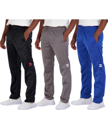 Real Essentials 3 Pack: Men's Active Athletic Casual Tricot Open Bottom Sweatpants with Pockets Open Bottom Standard Large Set 2