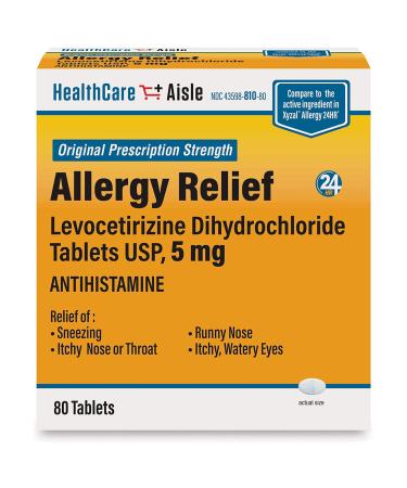 HealthCareAisle Allergy Relief - Levocetirizine Dihydrochloride Tablets USP, 5 mg  80 Tablets  Original Prescription Strength Allergy Medication, 24-Hour Allergy Relief, 80 Count (Pack of 1) Tablet 80 Count (Pack of 1)