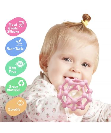 Sensory Silicone Teether Ball for Babies | Easy to Hold Stress Relief Toy | Pink Molar Teething Ball for 0+ Months - Buy Online on GoSupps.com