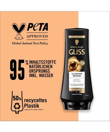 Gliss Ultimate Repair Conditioner (200 ml) with liquid keratin and pearl extract - Repairing treatment for extremely damaged hair - Buy Online on GoSupps.com