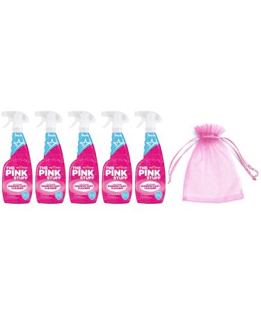 The Pink Stuff The Power Disinfectant Cleaner Multi Purpose Cleaning Spray 5Pk x 750ml + Our Gift for You: Organza Bag Size: 9 x 7 x 0.1cm