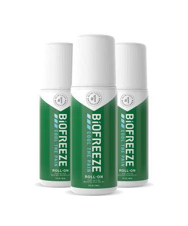 Biofreeze Pain Relief Roll-On 3 oz. Roll-On Fast Acting Long Lasting & Powerful Topical Pain Reliever Pack of 3 (Packaging May Vary)