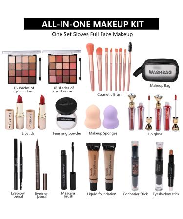 All-in-One Makeup Kit for Women Girls & Teens | 2x16 Color Eyeshadow Palette Foundation Eyeliner Lip Gloss & More | International Shipping Available - Buy Online on GoSupps.com