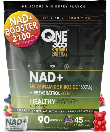 ONE 365 NAD+ Supplement Gummies Nicotinamide Riboside Resveratrol Cellular Energy Healthy Aging Support Antioxidant NAD Plus Booster for Women and Men Vegan Non GMO 1500mg Gummy Vitamins