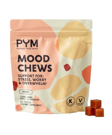 PYM Berry Mood Chews Support for Stress Worry & Overwhelm 60 Count | 130mg GABA 90mg L-Theanine | Vegan Non-GMO Gluten-Free No Added Sugar | All-Natural Mood Balance Supplement in Resealable Bag Berry 1 Pouch - 60 Count