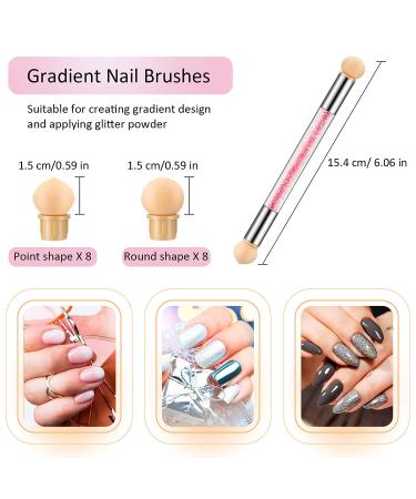 4-Piece Sponge Nail Brush Set with Double Head & 16 Replacement Heads - Nail Design Manicure Tools in Pink, Purple, Champagne, Blue - Buy Online on GoSupps.com