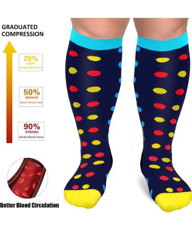 3 Pairs Plus Size Compression Socks (20-30 mmHg) for Women & Men Wide Calf Extra Large Knee High Stockings for Nurses Seniors 3XL Mixed-A - Buy Online on GoSupps.com