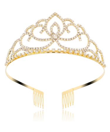 FASOTY Gold Crystal Tiara Crowns for Women Girls Princess Elegant Bridal Crown with Combs Tiaras for Women Headbands Wedding Cosplay Valentine's Bachelorette Prom Birthday Pageant Party Gift Hair Accessories