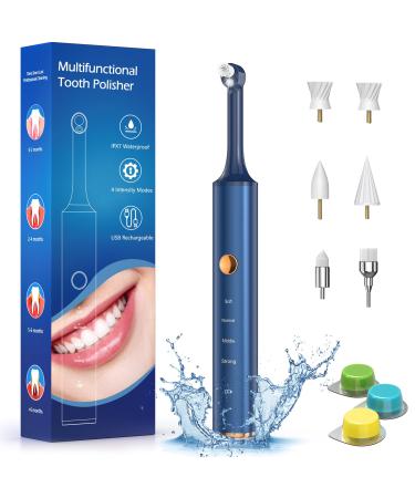 BlueFire Teeth Cleaning Kit for Daily Cleaning Waterproof Teeth Cleaning Tools with 6 Brush Heads 4 Speed Modes and LED Lights Teeth Cleaning Brush for People/Pets(Blue)
