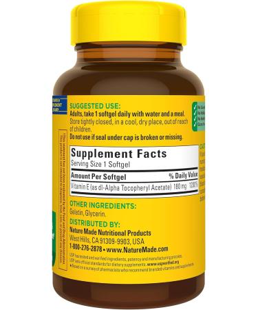 Nature Made Vitamin E 180 mg (400 IU) dl-Alpha Dietary Supplement for Antioxidant and Skin Support 180 Softgels 180 Day Supply 180 Count (Pack of 1) - Buy Online on GoSupps.com