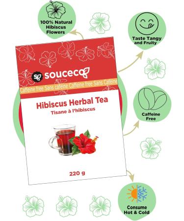 SOUCECO - Hibiscus Tea Leaves - 220g | Dried Hibiscus Flowers For Loose Leaf Tea | Caffeine-Free Gluten-Free Tea Herbal Tea | Brew 120+ Cups - Buy Online on GoSupps.com