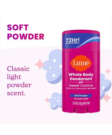 Lume Deodorant Plus Sweat Control - Smooth Solid Stick - Maximum Strength Antiperspirant - 72 Hour Odor And Sweat Control - Baking Soda Free Skin Loving - 3.0 ounce (Soft Powder) - Buy Online on GoSupps.com