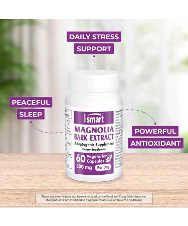 Supersmart Magnolia Bark Extract 300mg - Stress & Emotional Support - Antioxidant - 60 Capsules - Buy Online on GoSupps.com