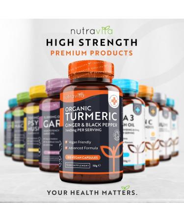 Nutravita Organic Turmeric 1440mg Capsules - High Strength with Black Pepper & Ginger - 180 Vegan Capsules - Buy Online on GoSupps.com
