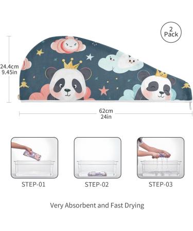 Small Pandas Clouds Stars Hair Towel 2 Pack - Super Absorbent Quick Dry Hair Turbans for Women & Girls - Buy Online on GoSupps.com