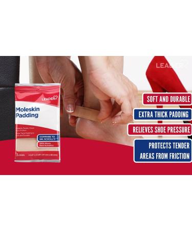 LEADER Moleskin Pads for Blisters & Pain Relief | Extra Thick Cushioning | Trim to Fit | 3 Strips - Buy Online on GoSupps.com