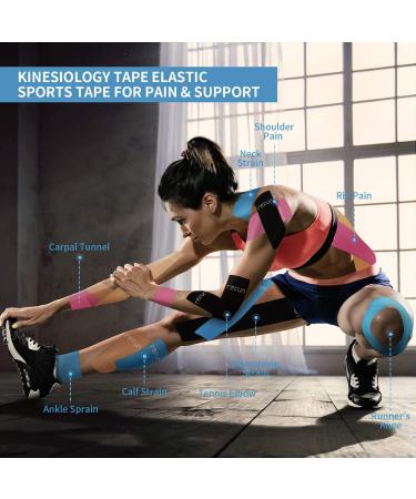REFUN Kinesiology Tape Precut - 4 Rolls Pack for Pain Relief | Waterproof, Latex Free | 2 x 16.5 ft Per Roll | Ideal for Knee, Shoulder, Elbow | 20 Pre-cut 10 Strips - Beige - Buy Online on GoSupps.com