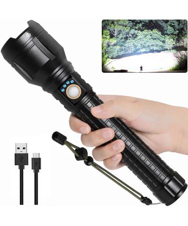 LBE Rechargeable LED Flashlight, 150000 High Lumens Super Bright Powerful Flash Lights, Handheld Large Flashlight Outdoor with 3 Modes, IPX7 Waterproof (Black)