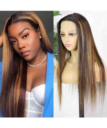 P4/30 Blonde to Brown Ombre T Part Wig | 16 Inch Straight Lace Front Human Hair Wig | Pre Plucked with 150% Density - Buy Online on GoSupps.com